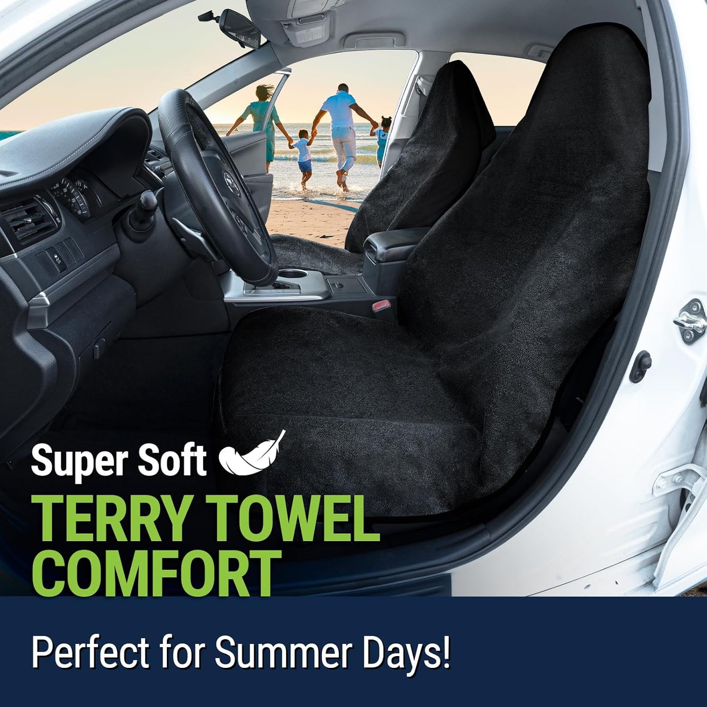 Towel Seat Cover, Waterproof Car Seat Protectors for Gym, Workout & Active Lifestyle, Universal Fit for Car SUV Truck Van, Non-Slip 3 Strap Design, Machine Washable, 2 Pack Black