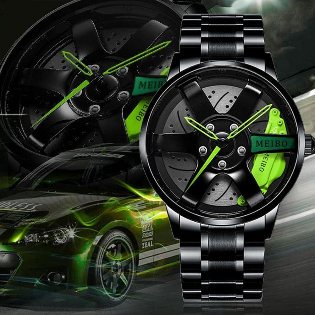 Men Waterproof Sports Watch Car Wheel Watches 3D Hollow Wheel Design Stainless Steel Watch(Red)