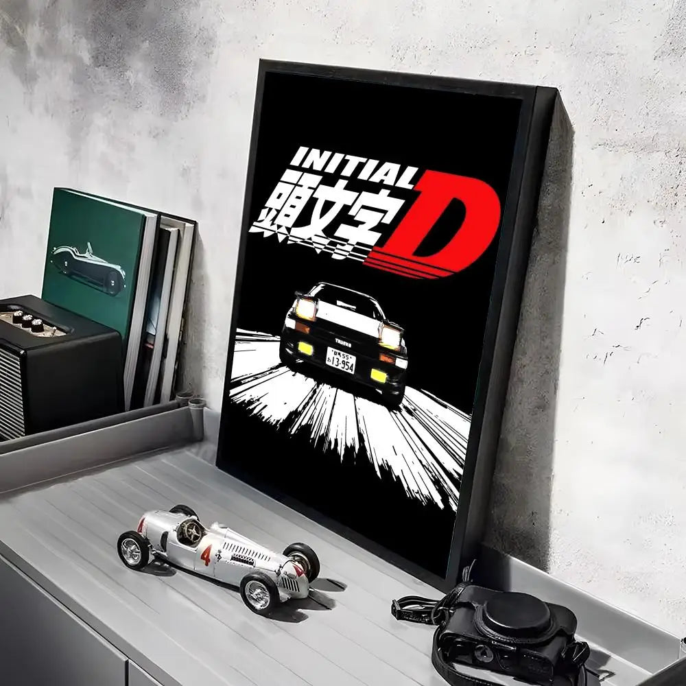Anime Car I_Initial D Movie Poster Decorative Wall Art Stickers Mural Photo Print for Home Living Room Hallway Decor Gift