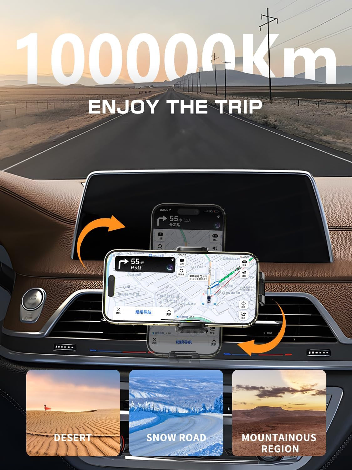 Car Phone Holder Mount,【2025 Upgrade】 3-In-1 Cell Phone Holder for Car, Dashboard Windshield, Suction Cup Hands-Free Car Phone Stand, Automobile Cradles Universal,Black