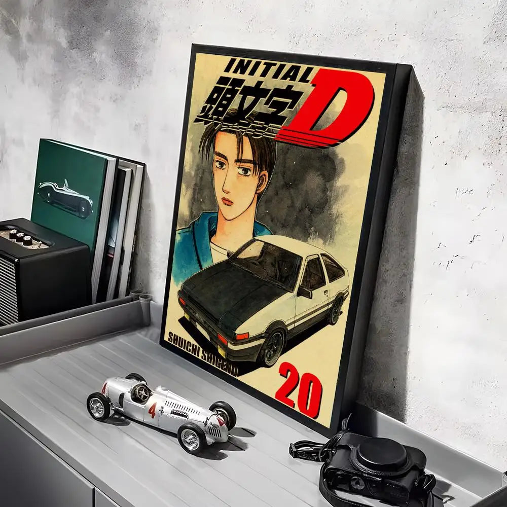 Anime Car I_Initial D Movie Poster Decorative Wall Art Stickers Mural Photo Print for Home Living Room Hallway Decor Gift