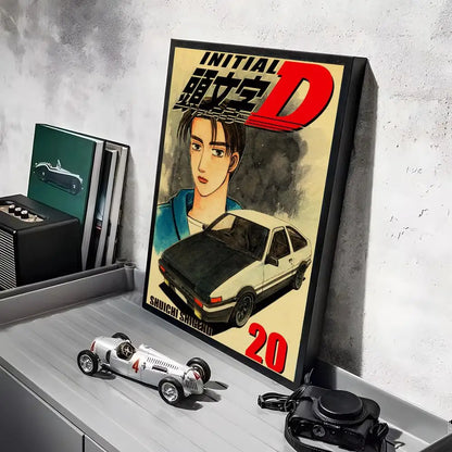 Anime Car I_Initial D Movie Poster Decorative Wall Art Stickers Mural Photo Print for Home Living Room Hallway Decor Gift
