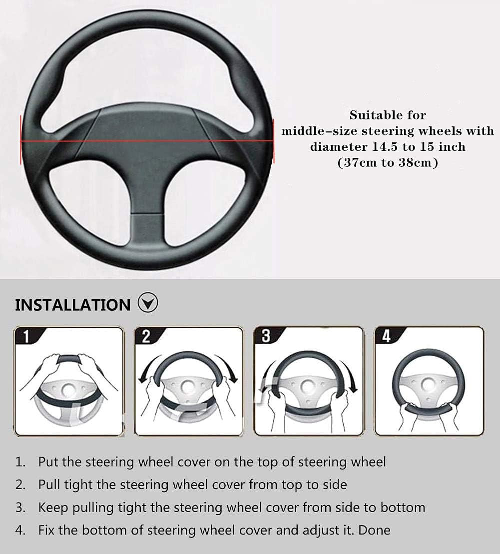 Carbon Fiber Steering Wheel Cover, Universal 15 Inch, Breathable, Anti-Slip, Warm in Winter and Cool in Summer, Black
