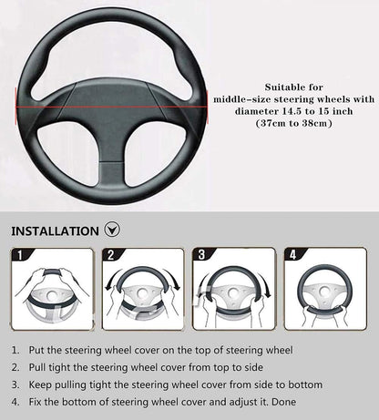 Carbon Fiber Steering Wheel Cover, Universal 15 Inch, Breathable, Anti-Slip, Warm in Winter and Cool in Summer, Black