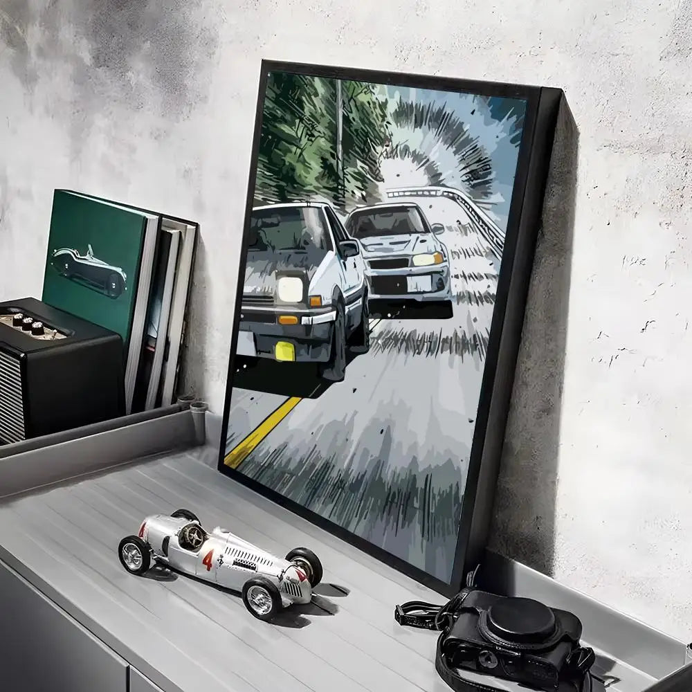 Anime Car I_Initial D Movie Poster Decorative Wall Art Stickers Mural Photo Print for Home Living Room Hallway Decor Gift