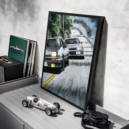 Anime Car I_Initial D Movie Poster Decorative Wall Art Stickers Mural Photo Print for Home Living Room Hallway Decor Gift