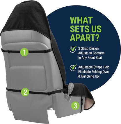Towel Seat Cover, Waterproof Car Seat Protectors for Gym, Workout & Active Lifestyle, Universal Fit for Car SUV Truck Van, Non-Slip 3 Strap Design, Machine Washable, 2 Pack Black