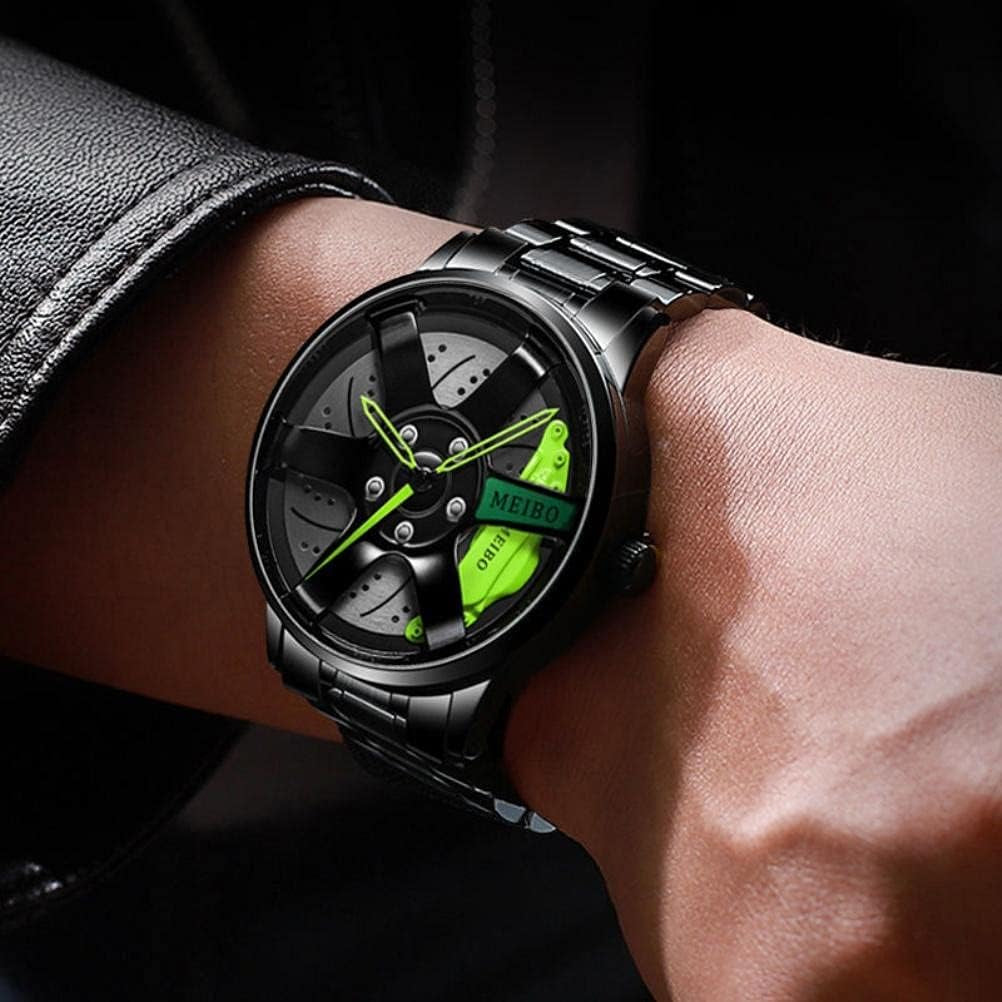 Men Waterproof Sports Watch Car Wheel Watches 3D Hollow Wheel Design Stainless Steel Watch(Red)