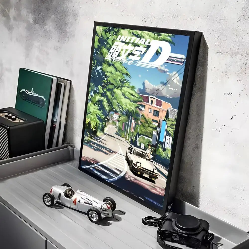 Anime Car I_Initial D Movie Poster Decorative Wall Art Stickers Mural Photo Print for Home Living Room Hallway Decor Gift