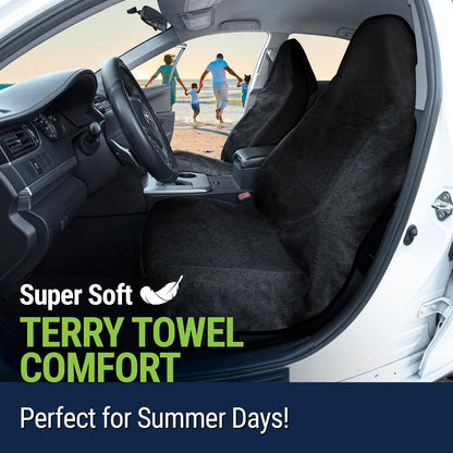 Towel Seat Cover, Waterproof Car Seat Protectors for Gym, Workout & Active Lifestyle, Universal Fit for Car SUV Truck Van, Non-Slip 3 Strap Design, Machine Washable, 2 Pack Black