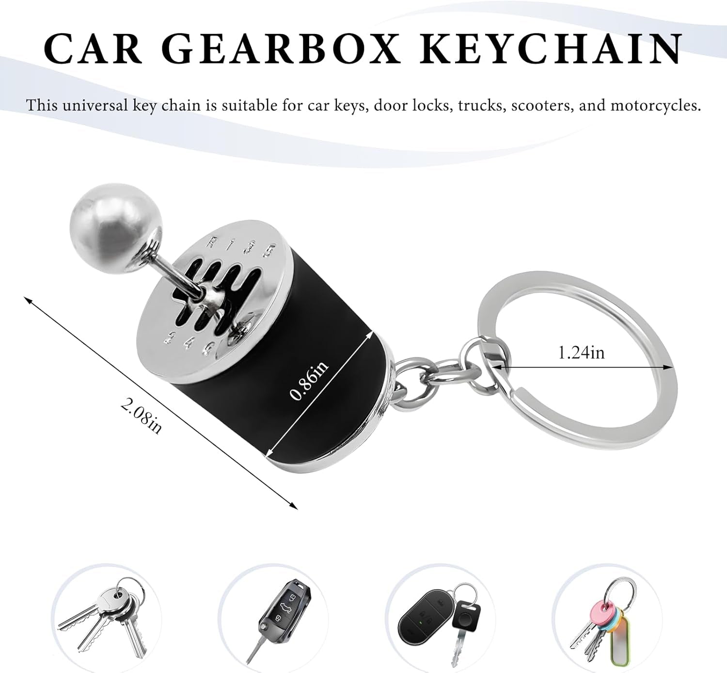 Car Gearbox Keychain, Six Speed Auto Gearbox Shifter Keychain, Creative Manual Transmission Shift Lever Keyring (Black)