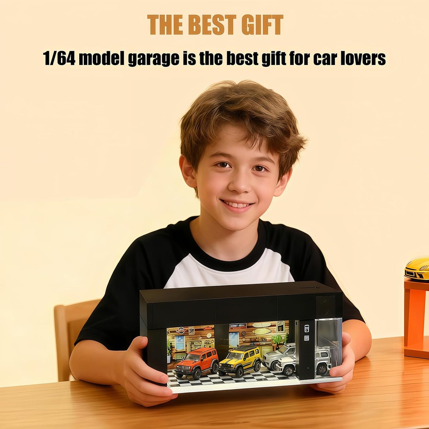 Storage for Hot Wheels 1/64 Scale Toy Car Display Case Stackable Parking Garage with Lights and Electric Voice-Control 3 Replaceable 3D Scene Dioramas (Brown)