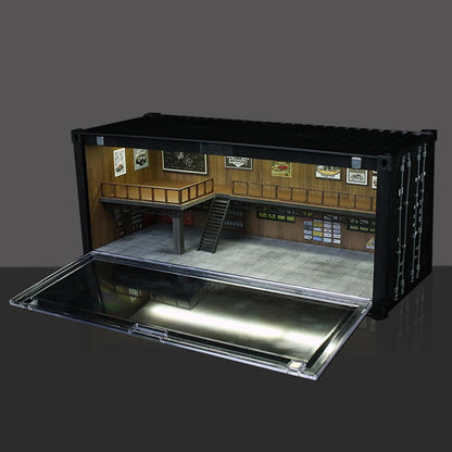 1/64 Scale Display Case with LED Light – Container Box Style Garage Diorama Compatible with Hot Wheels Matchbox Mini GT Diecast Cars, for Model Car Display and Storage Stackable