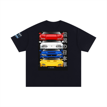 Four JDM Legends Car T-Shirt | Toyota Supra MK4, Nissan Skyline GTR R34, Mazda RX-7 FD, Honda NSX NA1