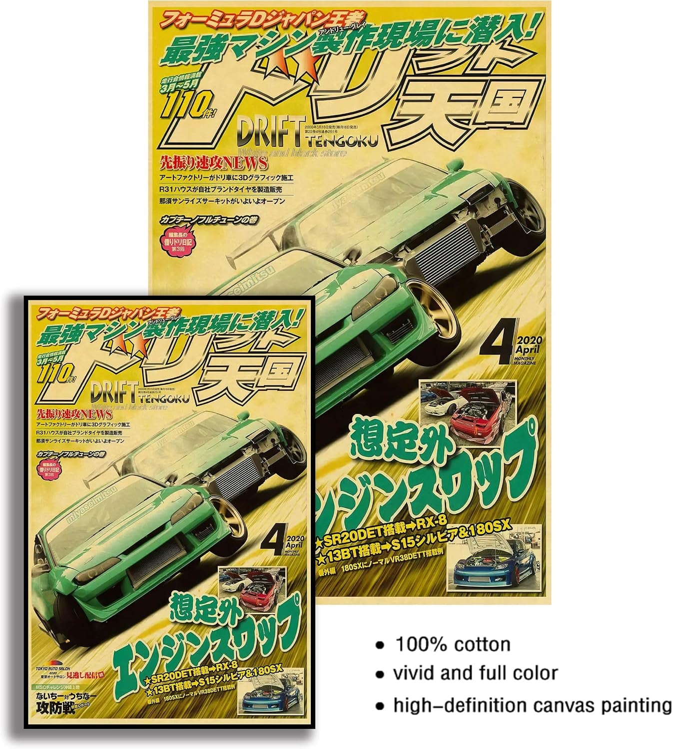 JDM Car Poster Canvas Wall Art,Apanese Car Wall Art Prints, Supercar Art Prints (Car 02 8X12 Unframed)