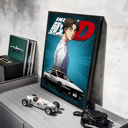 Anime Car I_Initial D Movie Poster Decorative Wall Art Stickers Mural Photo Print for Home Living Room Hallway Decor Gift