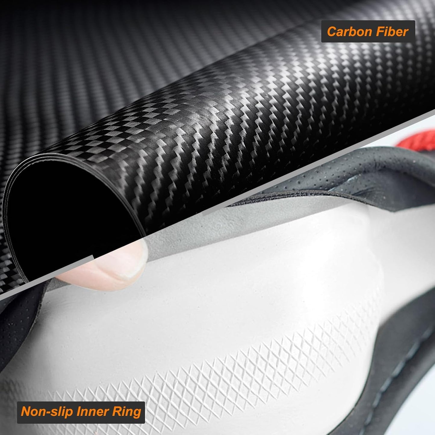 Carbon Fiber Steering Wheel Cover, Universal 15 Inch, Breathable, Anti-Slip, Warm in Winter and Cool in Summer, Black