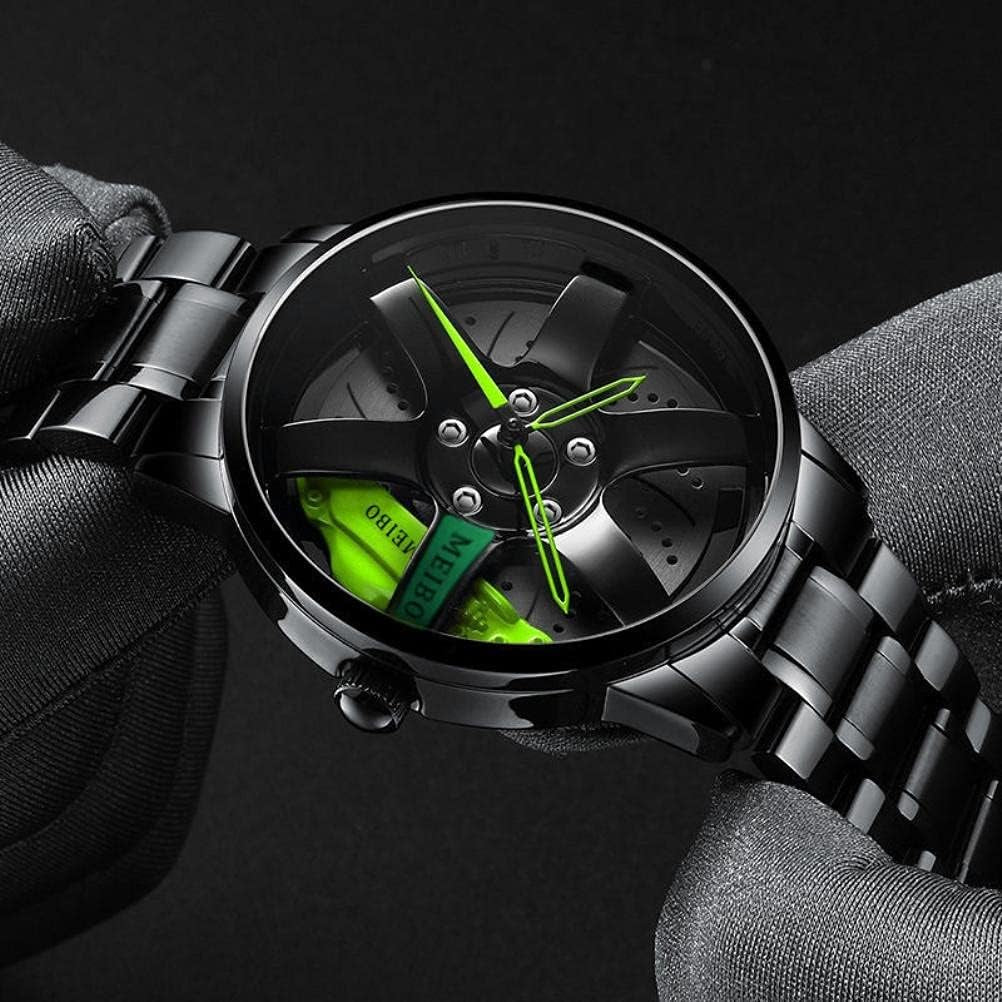 Men Waterproof Sports Watch Car Wheel Watches 3D Hollow Wheel Design Stainless Steel Watch(Red)