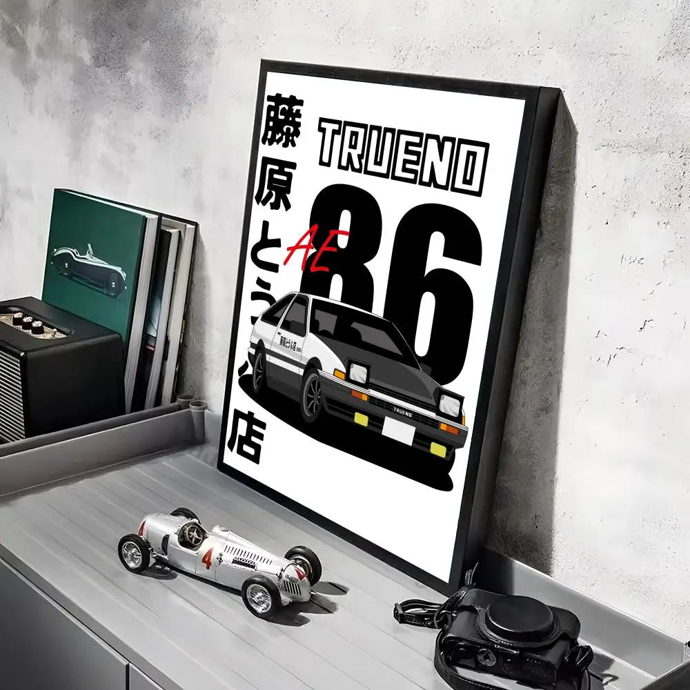 Anime Car I_Initial D Movie Poster Decorative Wall Art Stickers Mural Photo Print for Home Living Room Hallway Decor Gift