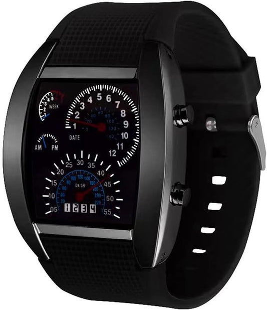 Unique Cool Creative Fashion Simulate Car Dashboard LED Display Men Sport Wristwatches Rubber Watch Band