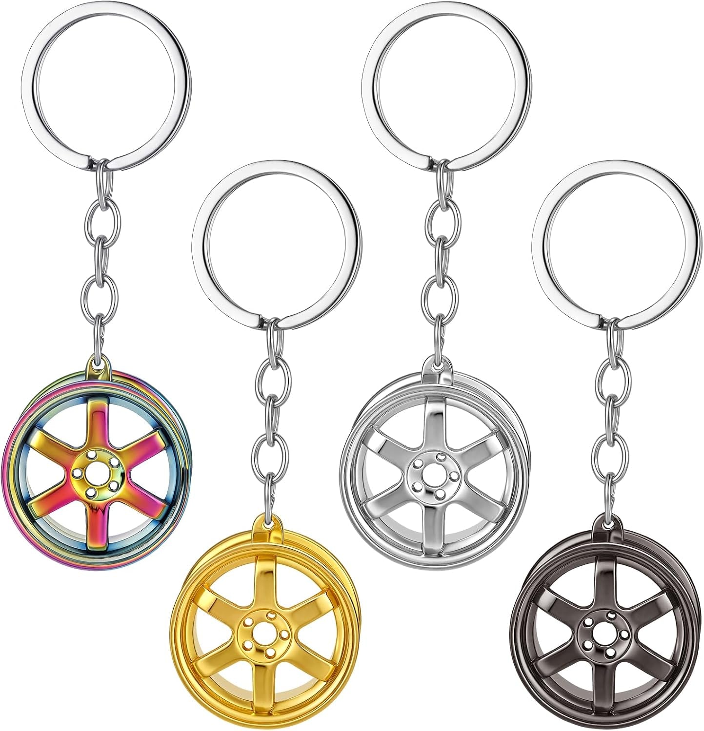 4 Pcs Turbo Keychain Car Lovers Key Chain for Men Auto Parts Metal Turbo Key Chain Mini Wheel Hub Keychain Turbocharged Automotive Accessories for Father'S Gift Men Car Lover