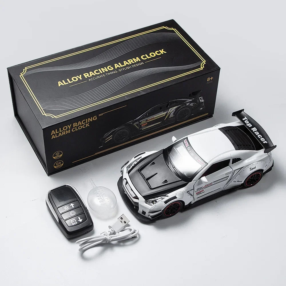 Rechargeable Alarm Clock LED Digital Display Remote Control Car Clock with Engine Sound Exhaust Light Home Desk Decor