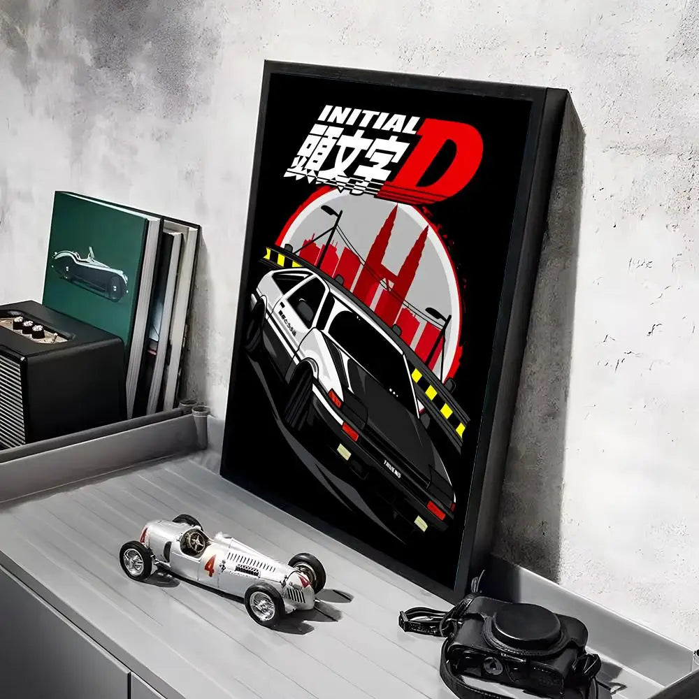 Anime Car I_Initial D Movie Poster Decorative Wall Art Stickers Mural Photo Print for Home Living Room Hallway Decor Gift