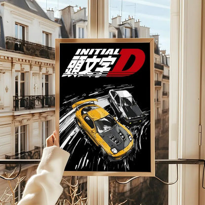 Anime Car I_Initial D Movie Poster Decorative Wall Art Stickers Mural Photo Print for Home Living Room Hallway Decor Gift