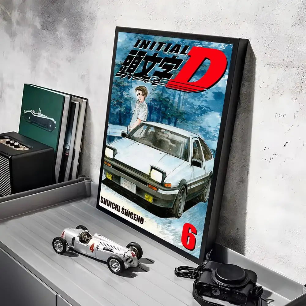 Anime Car I_Initial D Movie Poster Decorative Wall Art Stickers Mural Photo Print for Home Living Room Hallway Decor Gift