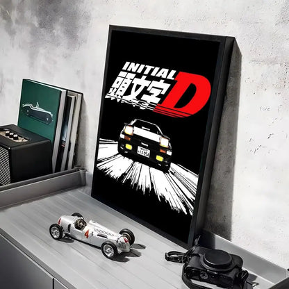 Anime Car I_Initial D Movie Poster Decorative Wall Art Stickers Mural Photo Print for Home Living Room Hallway Decor Gift