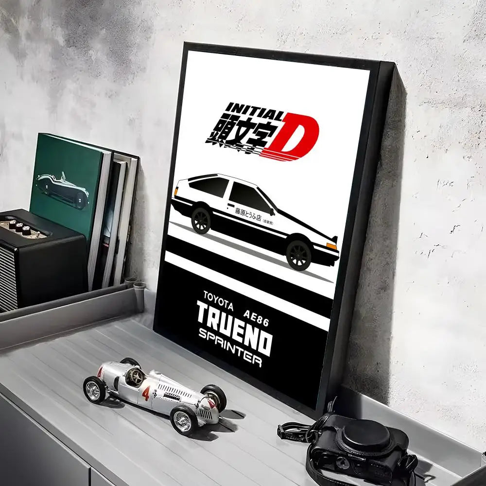Anime Car I_Initial D Movie Poster Decorative Wall Art Stickers Mural Photo Print for Home Living Room Hallway Decor Gift