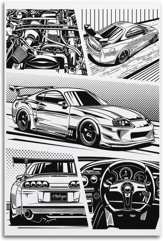 Vintage Sport Car Poster JDM Car Poster Sport Car Lover Gift Knowledge Canvas Wall Art Aesthetic Decorative Painting Living Room Restaurants, Pool Halls and Hotelsstyle 16X24Inch(40X60Cm)