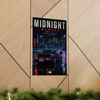 Midnight Wangan Porsche Poster | Porsche 911 Turbo Wall Art | Tokyo Expressway Print | Japanese Night Drive Decor | JDM Car Poster Gift
