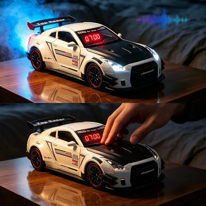 Rechargeable Alarm Clock LED Digital Display Remote Control Car Clock with Engine Sound Exhaust Light Home Desk Decor