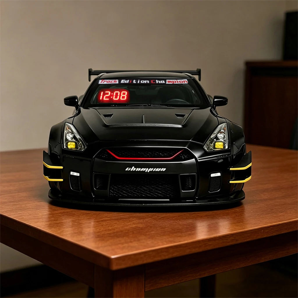 Rechargeable Alarm Clock LED Digital Display Remote Control Car Clock with Engine Sound Exhaust Light Home Desk Decor