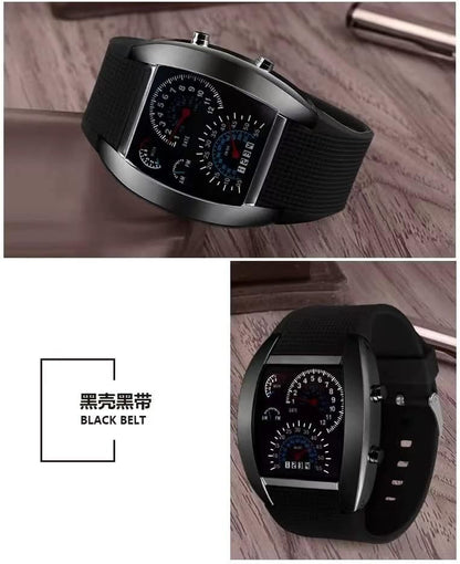 Unique Cool Creative Fashion Simulate Car Dashboard LED Display Men Sport Wristwatches Rubber Watch Band