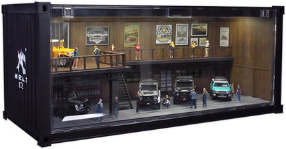 1/64 Scale Display Case with LED Light – Container Box Style Garage Diorama Compatible with Hot Wheels Matchbox Mini GT Diecast Cars, for Model Car Display and Storage Stackable