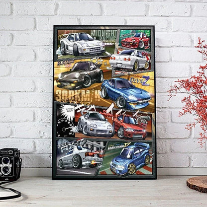 Wangan Midnight Manga Styled Car Poster Print Wall Art Fanart Decor Anime Digital Illustration