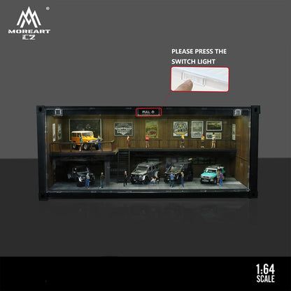 1/64 Scale Display Case with LED Light – Container Box Style Garage Diorama Compatible with Hot Wheels Matchbox Mini GT Diecast Cars, for Model Car Display and Storage Stackable