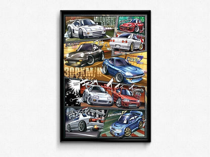 Wangan Midnight Manga Styled Car Poster Print Wall Art Fanart Decor Anime Digital Illustration