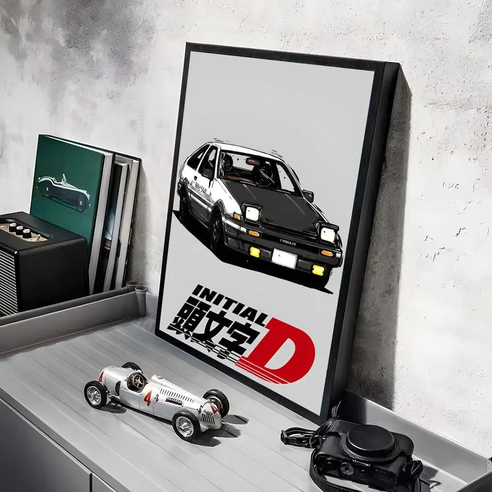 Anime Car I_Initial D Movie Poster Decorative Wall Art Stickers Mural Photo Print for Home Living Room Hallway Decor Gift