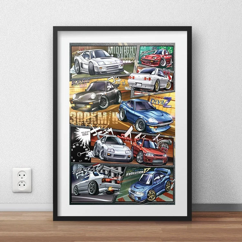 Wangan Midnight Manga Styled Car Poster Print Wall Art Fanart Decor Anime Digital Illustration