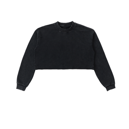 MIDNIGHT Snow Washed Raw Edge Cropped Sweatshirt