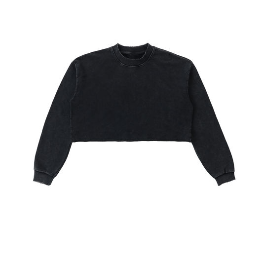 MIDNIGHT Snow Washed Raw Edge Cropped Sweatshirt
