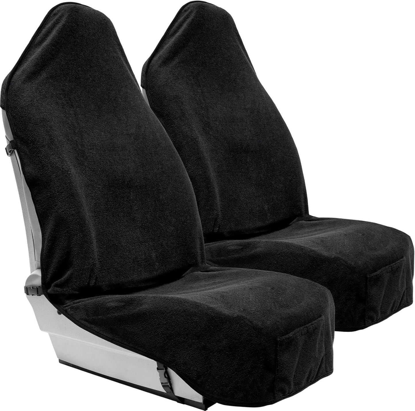 Towel Seat Cover, Waterproof Car Seat Protectors for Gym, Workout & Active Lifestyle, Universal Fit for Car SUV Truck Van, Non-Slip 3 Strap Design, Machine Washable, 2 Pack Black