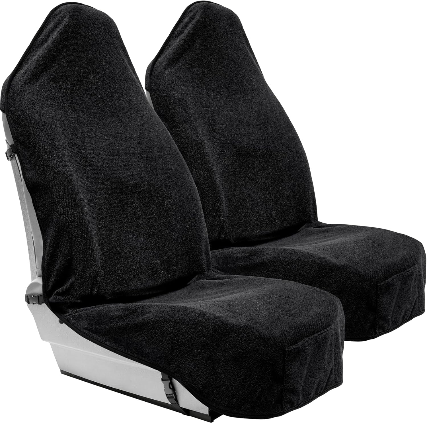 Towel Seat Cover, Waterproof Car Seat Protectors for Gym, Workout & Active Lifestyle, Universal Fit for Car SUV Truck Van, Non-Slip 3 Strap Design, Machine Washable, 2 Pack Black