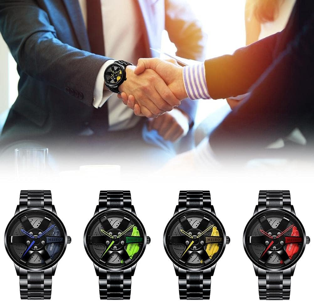 Men Waterproof Sports Watch Car Wheel Watches 3D Hollow Wheel Design Stainless Steel Watch(Red)