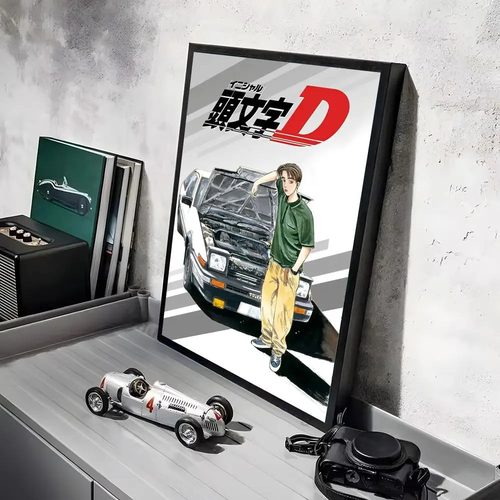 Anime Car I_Initial D Movie Poster Decorative Wall Art Stickers Mural Photo Print for Home Living Room Hallway Decor Gift