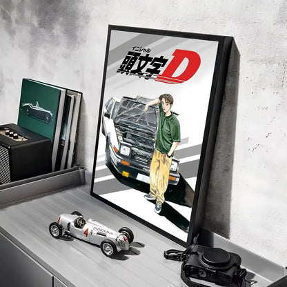 Anime Car I_Initial D Movie Poster Decorative Wall Art Stickers Mural Photo Print for Home Living Room Hallway Decor Gift