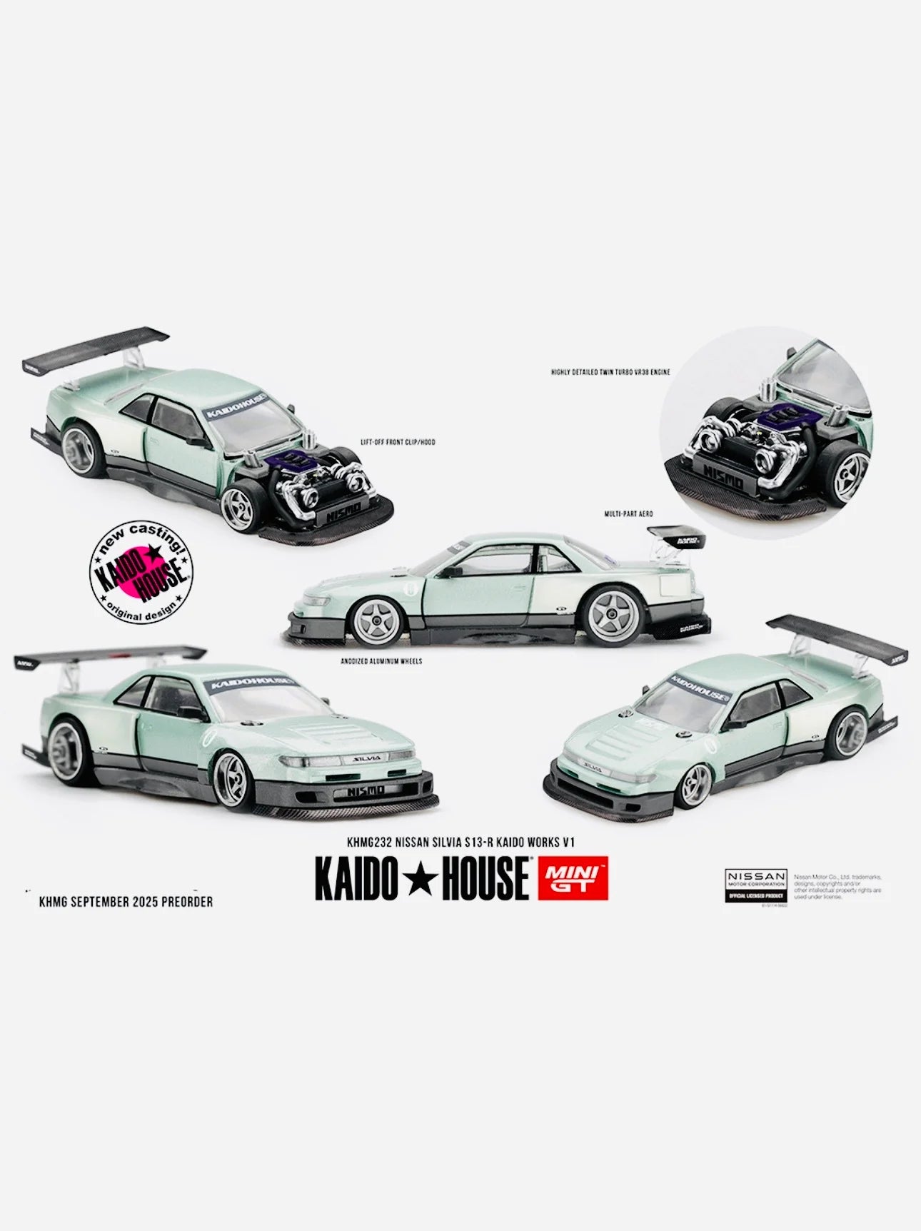 X Kaido House Collab Factory Sealed Nissan Silvia S13-R KAIDO WORKS V1 Sea Foam Green #232